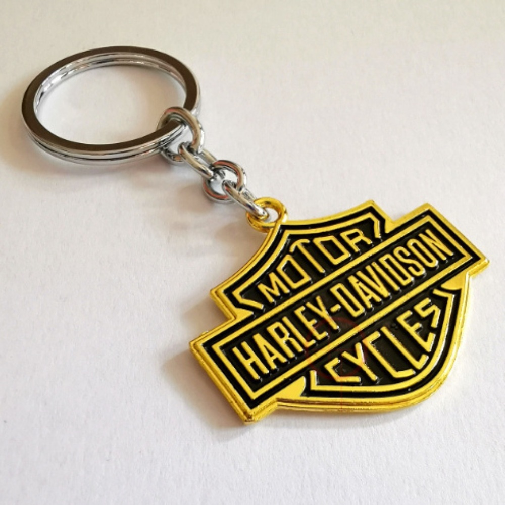 DOUBLE-SIDED Golden Harley Davidson Key Chain Key Ring